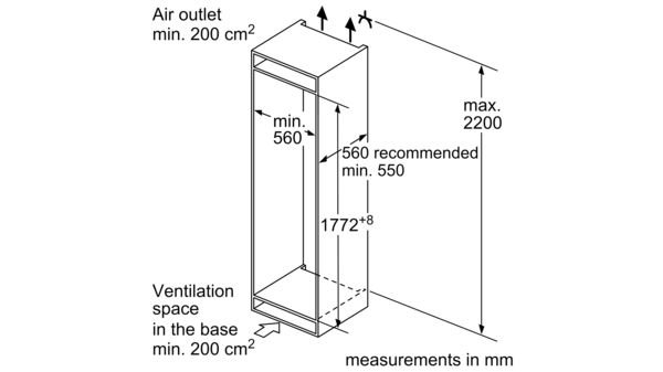 inbuilt refrigerator size