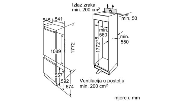 Serie | 2 Ugradbeni hladnjak sa zamrzivačem na dnu 177.2 x 54.1 cm sliding hinge KIV38X20 KIV38X20-6