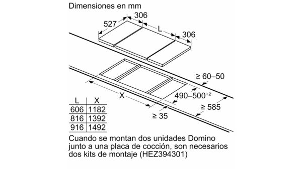 Serie 6 Placa dominó, Inducción 30 cm Negro, con perfiles  PIB375FB1E PIB375FB1E-15