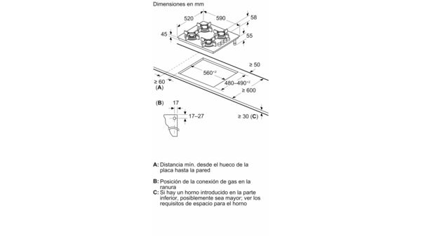 Serie 2 Placa de gas 60 cm Vidrio templado, Negro POP6B6B80 POP6B6B80-6