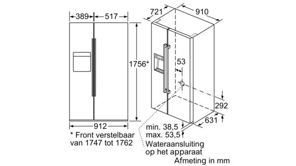 Serie | 8 Amerikaanse koelkast 175.6 x 91.2 cm Zwart KAD92HB31 KAD92HB31-5