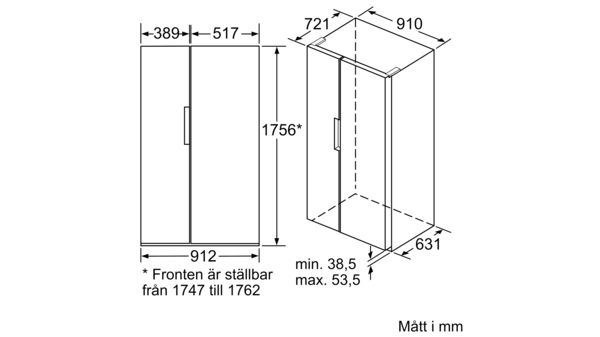 Serie | 8 Side-by-Side, svart glasdörr, 176 cm 175.6 x 91.2 cm Svart KAN92LB35 KAN92LB35-6