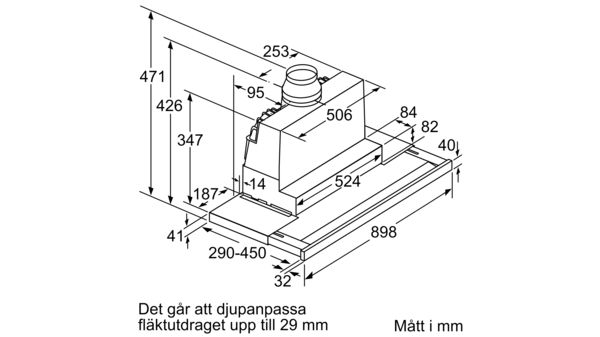 N 90 Utdragbar köksfläkt 90 cm Rostfritt stål D49PU54X1 D49PU54X1-9