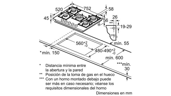 Serie 6 Placa de gas 75 cm Vidrio templado, Negro PPQ7A6B90 PPQ7A6B90-9