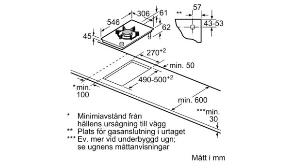 N 90 Dominohäll, gas 30 cm Glaskeramik, Svart N23TA19N0 N23TA19N0-10