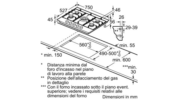 Serie 8 Piano cottura a gas 75 cm Vetroceramica, Nero PRR7A6D70 PRR7A6D70-7