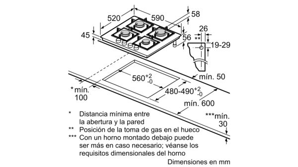 Serie 6 Placa de gas 60 cm Vidrio templado, Negro PPP6A6B20 PPP6A6B20-6