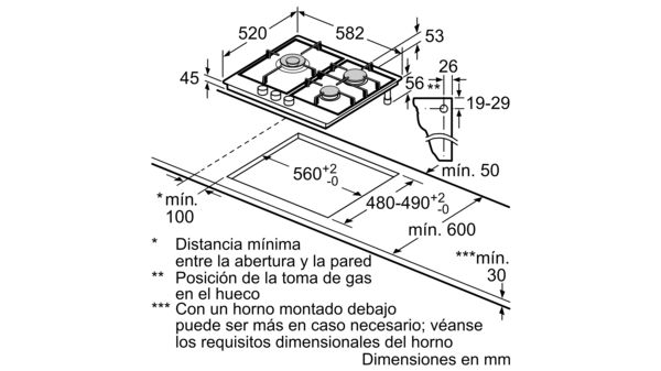Serie 4 Placa de gas 60 cm Acero inoxidable PGC6B5B90 PGC6B5B90-4