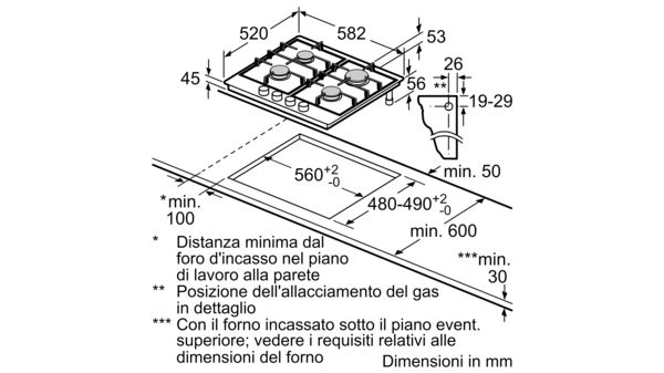 Serie 6 Piano cottura a gas 60 cm Acciaio inox PCP6A5B90 PCP6A5B90-6