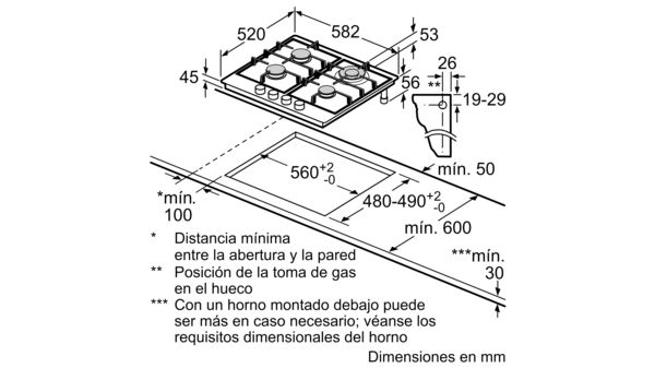 Serie 6 Placa de gas 60 cm Acero inoxidable PCH6A5B90 PCH6A5B90-7