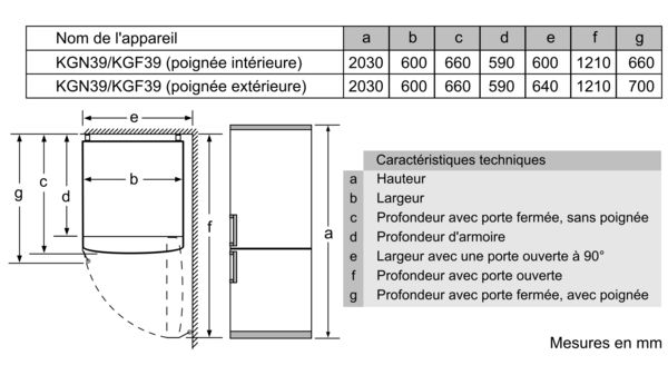 Série 4 Réfrigérateur VarioStyle sans façade installée 203 x 60 cm KGN39IJ3A KGN39IJ3A-25