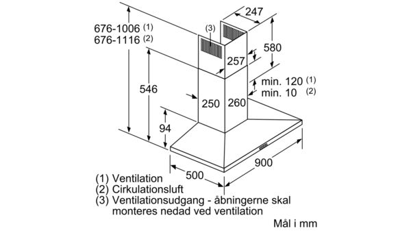iQ300 Væghængt emhætte 90 cm Rustfrit stål LC97QFM50 LC97QFM50-6