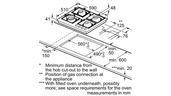 Series 4 Gas hob 60 cm Tempered glass, Black PPH6S6F20I PPH6S6F20I-11