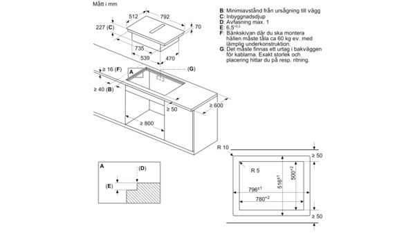 N 90 Induktionshäll med inbyggd fläkt 80 cm planmontering T58PL6EX2 T58PL6EX2-19