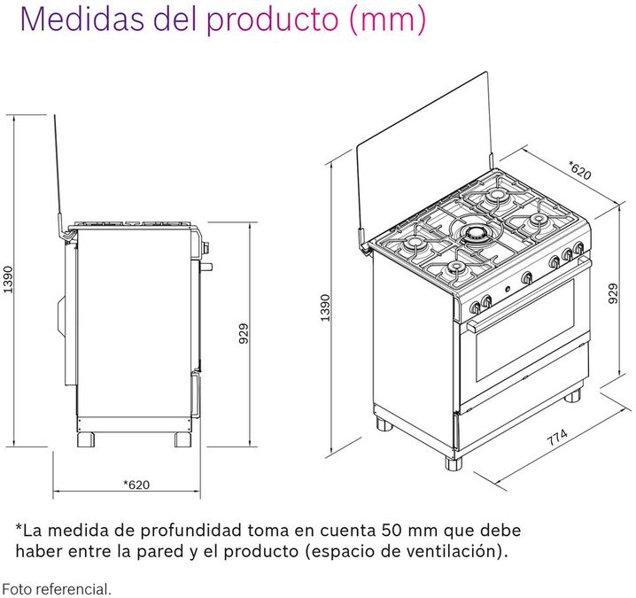 Serie 2 Cocina de gas de libre instalación PRO525 Acero inoxidable HSK14I32SC HSK14I32SC-6