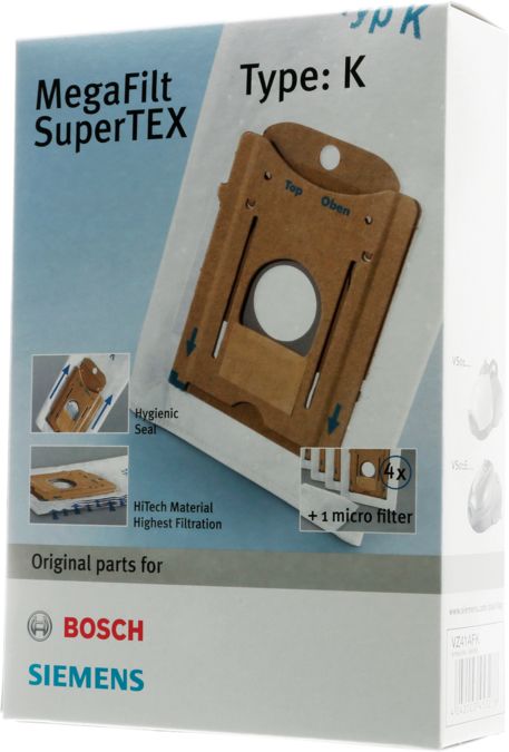 4 Sacs de rechange Typ. K MegaFilt® SuperTEX + 1 filtre Micro-Hygiénique BBZ41FK 00468265 00468265-5