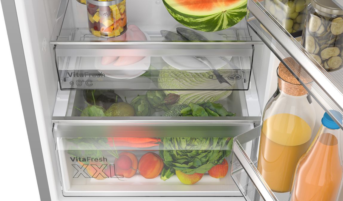 Series 4 free-standing fridge-freezer with freezer at bottom 203 x 60 cm Stainless steel (with anti-fingerprint) KGN392ICF KGN392ICF-7