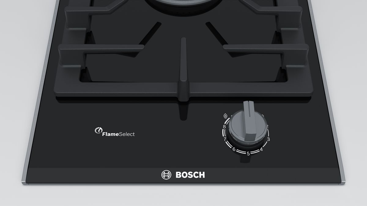 Table de cuisson à gaz Bosch Domino PRA 3A6 B70 en vitrocéramique noire 30  cm