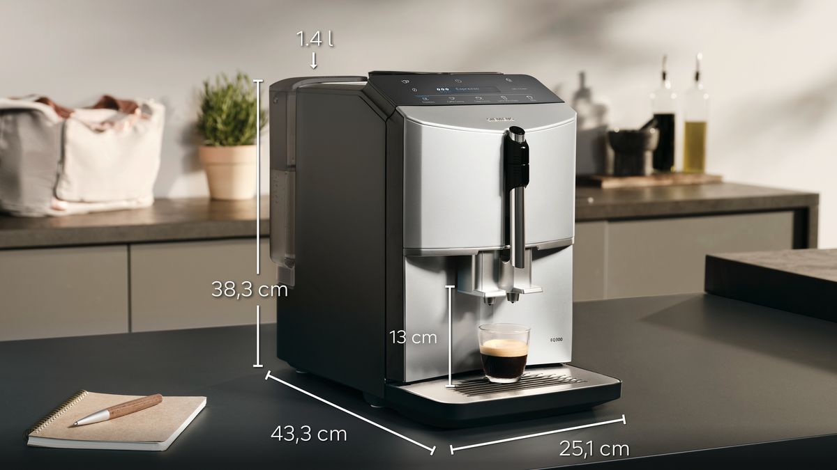 Fuldautomatisk kaffemaskine EQ300 Rustfrit stål, Inox sølv metallic, Vandbeholder TF305E07 TF305E07-4