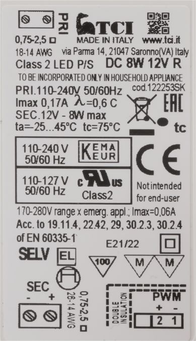 Transformer POWER SUP.LED SPOTL.DC8W 12V R 110-240 12008296 12008296-3