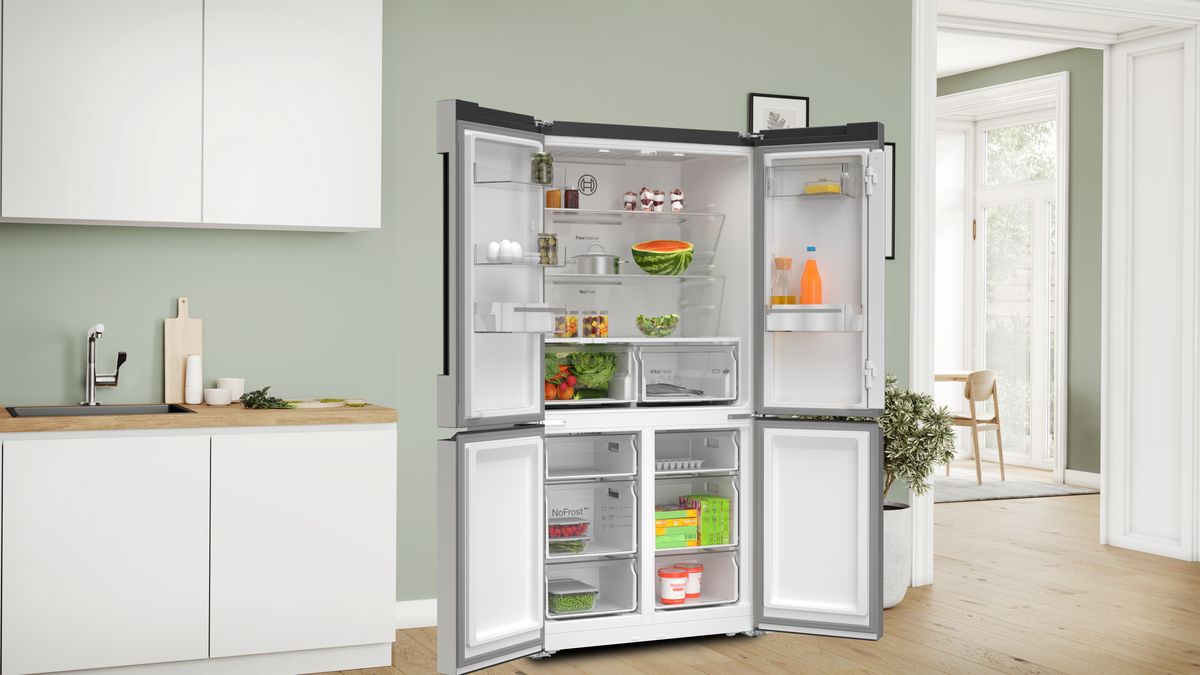 Refrigerateur-avec-congelateur BOSCH Kdn46vl20 Réfrigérateur/Congélateur  Pose Libre Largeur 70 Cm Profondeur 65 Cm Hauteur 185 Cm 375 Litres  Congélateur Haut Classe A+ Inoxlook moins cher