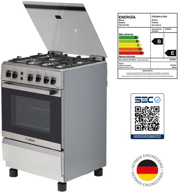 Serie 4 Cocina de gas de libre instalación PRO449 IX Acero inoxidable HSG45I22SE HSG45I22SE-8