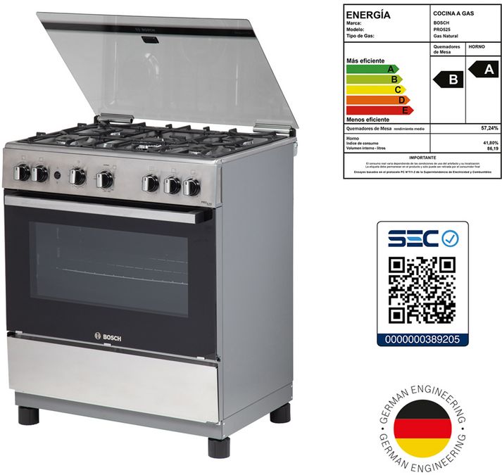 Serie 2 Cocina de gas de libre instalación PRO525-B IX Acero inoxidable HSK45I20SE HSK45I20SE-8