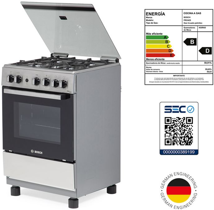 Serie 2 Cocina de gas de libre instalación PRO425 IX Gris claro HSG15I22SE HSG15I22SE-6