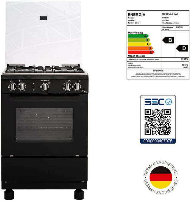 Serie 2 Cocina de gas de libre instalación PRO423 NG Negro HSG18N21SE HSG18N21SE-9