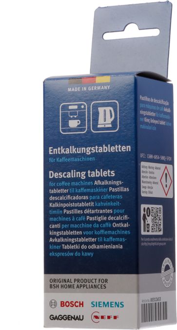 Avkalkningstabletter 6x18g för kaffemaskiner, kaffebryggare och vattenkokare 00312453 00312453-1