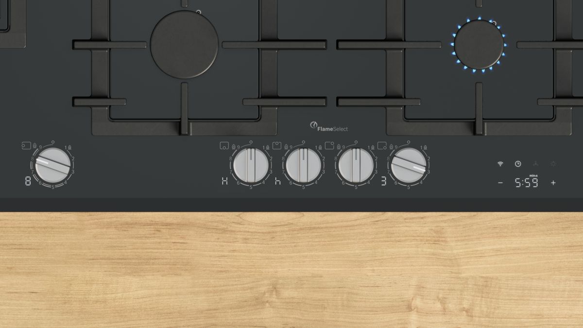 Serie 8 Placa de gas 90 cm Vidrio templado, Negro PRS9A6H40 PRS9A6H40-2