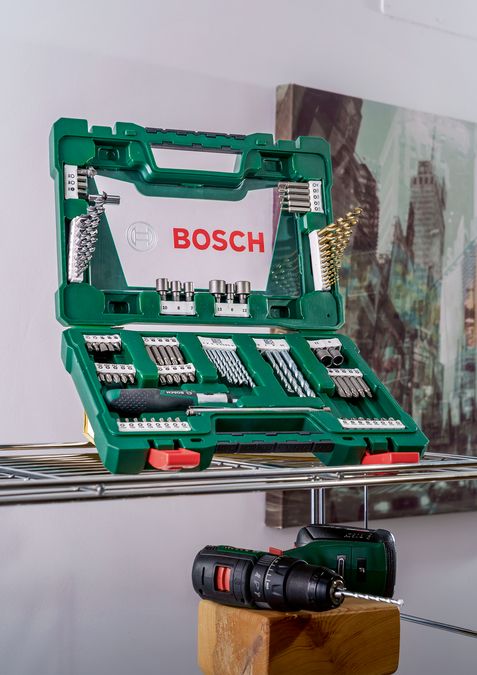 V-Line Bohrer‑ und Schrauberbit-Set, TiN-beschichtet, mit Ratsche und Magnet, 91‑tlg.   2607017195 2607017195-11
