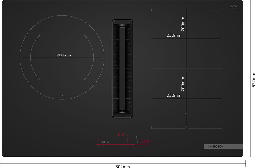 Serie 6 Placa de inducción con extractor integrado 80 cm Negro mate, sin perfiles PXJ81AH21E PXJ81AH21E-10