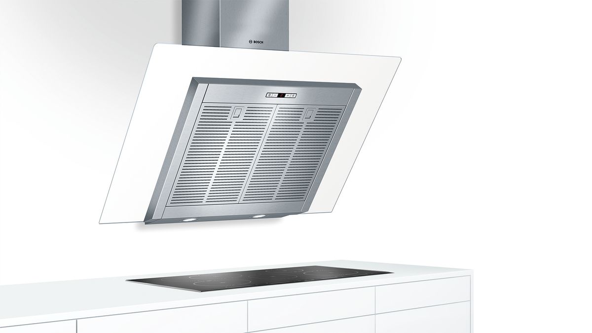 Wall-mounted cooker hood 90 cm clear glass white printed DWK09E820B DWK09E820B-3