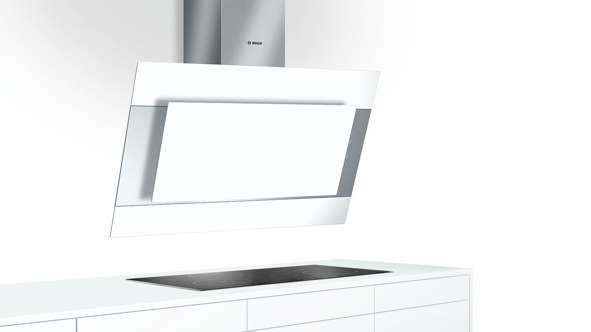Serie | 8 90 cm Chimney hood Inclined brand design White with glass canopy DWK09M720 DWK09M720-3