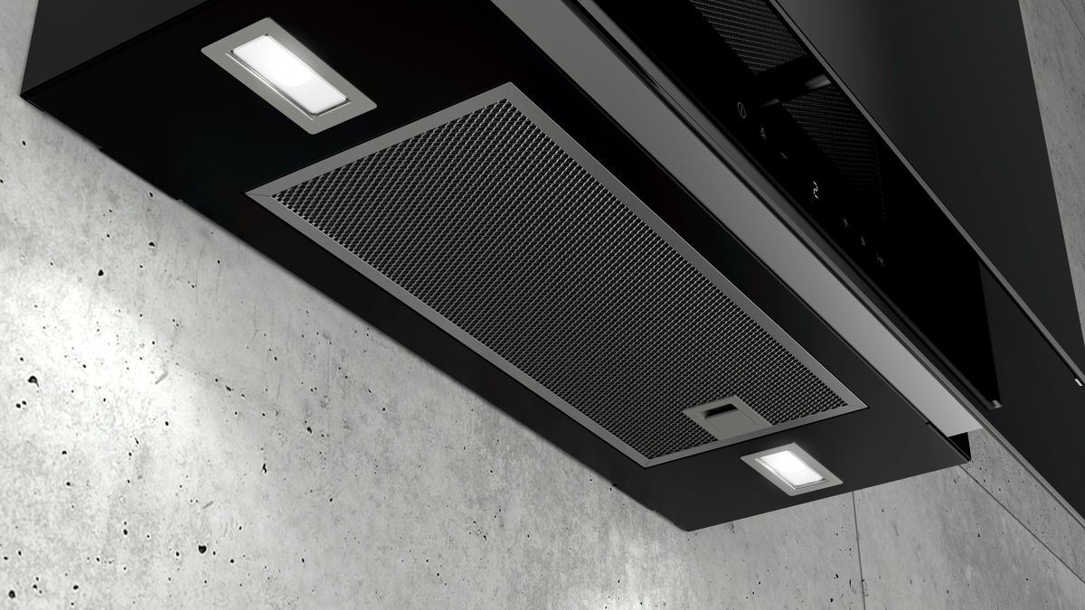 iQ500 Vägghängd köksfläkt 90 cm Klarglas med svart tryck, Svart LC97FLR61S LC97FLR61S-3