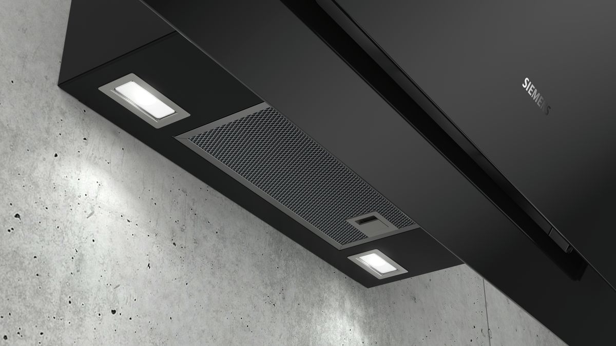 iQ500 Væghængt emhætte 90 cm klart glas med sort tryk, Sort LC98KLV60 LC98KLV60-3