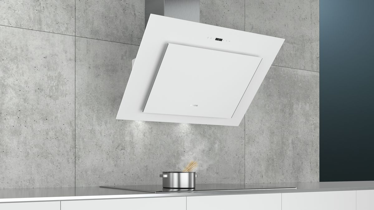 iQ500 Væghængt emhætte 90 cm Klart glas med hvidt tryk, Hvid LC98KLP20 LC98KLP20-6