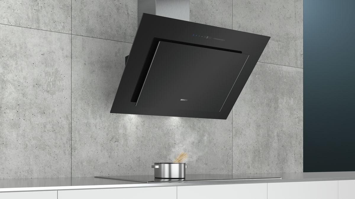 iQ500 Væghængt emhætte 90 cm klart glas med sort tryk, Sort LC98KLV60 LC98KLV60-6