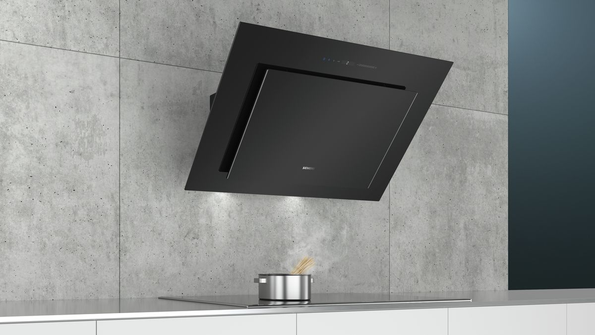 iQ500 Væghængt emhætte 90 cm klart glas med sort tryk, Sort LC98KLV60 LC98KLV60-7
