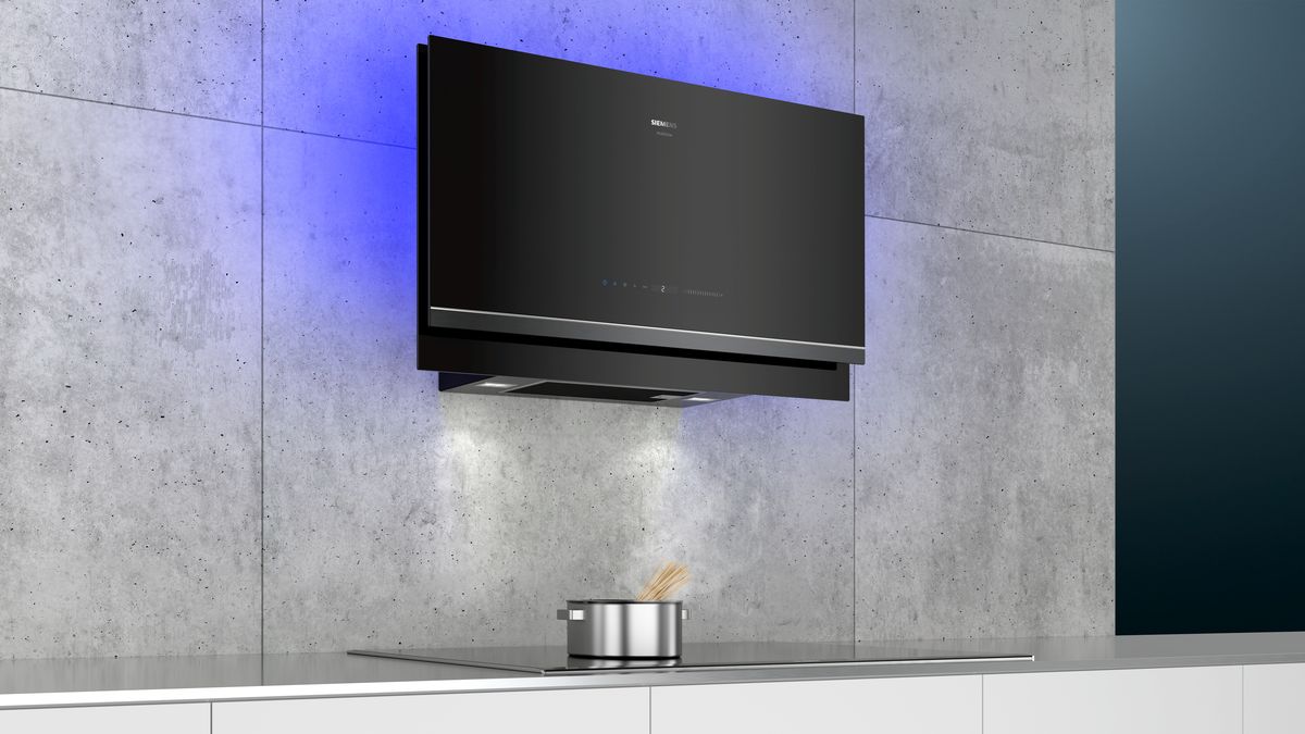 iQ700 Vägghängd köksfläkt 90 cm Klarglas med svart tryck LC97FVW62S LC97FVW62S-7