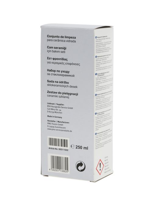 Nettoyant vitrocéramique Kit de nettoyage pour plaques vitrocéramiques (nouvelle composition) Remplacé par le produit suivant: 00311900 00311502 00311502-2