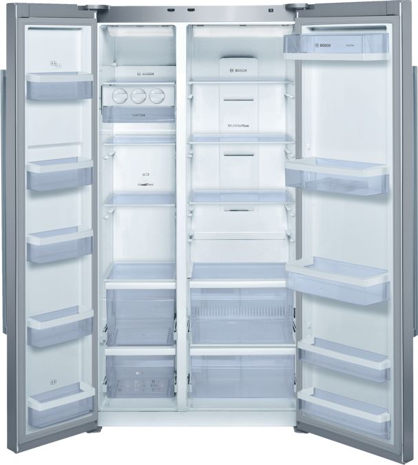 Serie | 4 American-style fridge freezer Softline-Design Stainless steel look door and chrome inox metallic side panels. KAN62V41GB KAN62V41GB-2