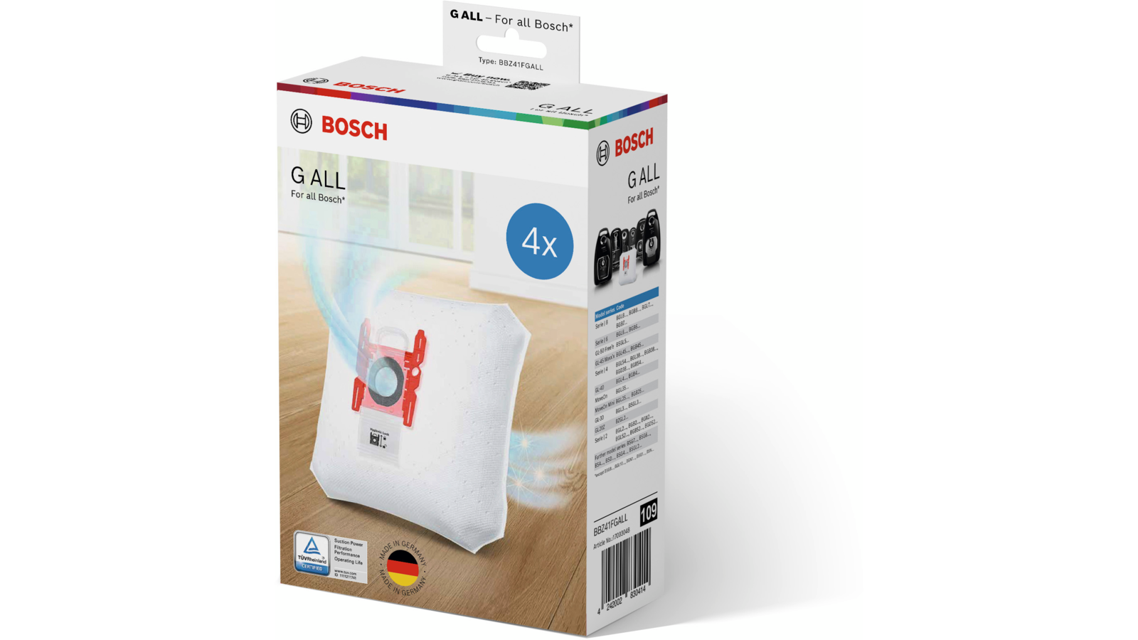 10 Sacchetti Per Aspirapolvere Bosch BSGL2MOVE1 Con Microfiltro - Prodotti In Germania, Chiusura Igienica