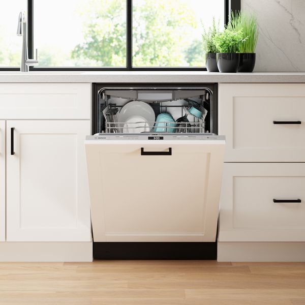 Bosch custom panel ready Dishwasher installed flush with kitchen counters