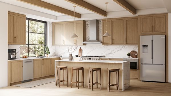 Bosch 100 series refrigerator in full kitchen
