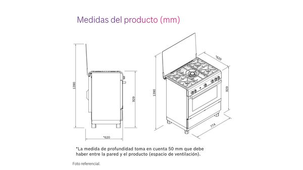 Serie 2 Cocina de gas de libre instalación PRO525 Acero inoxidable HSK14I32SC HSK14I32SC-6