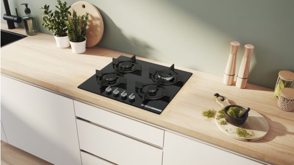 Serie 6 Placa de gas 60 cm Vidrio templado, Negro PPH6A6I10 PPH6A6I10-4