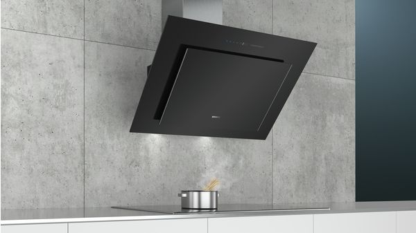 iQ500 Væghængt emhætte 90 cm klart glas med sort tryk, Sort LC98KLV60 LC98KLV60-6